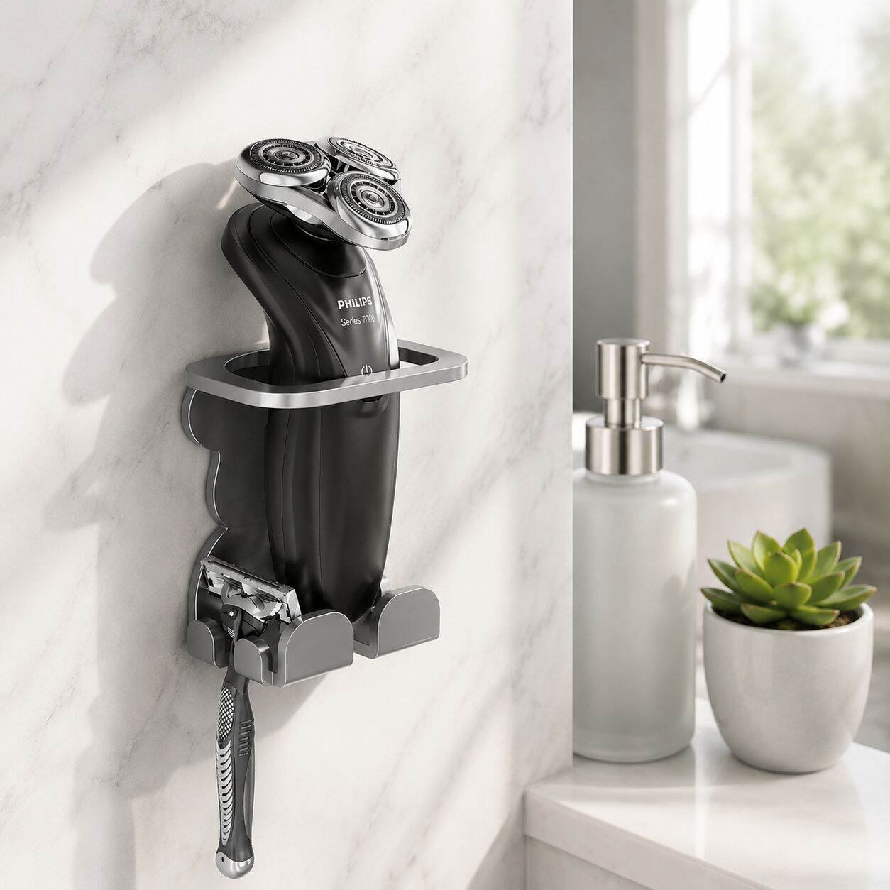 No-Drill Bathroom Razor Holder, Electric Shaver Storage Rack