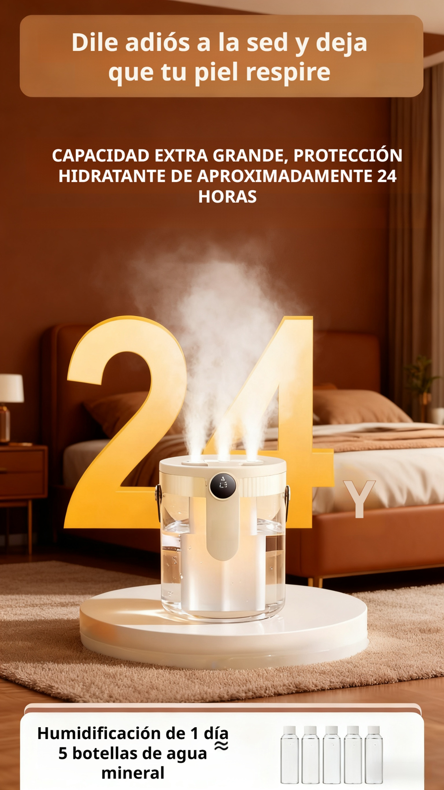 Vista cercana del depósito de agua del humidificador