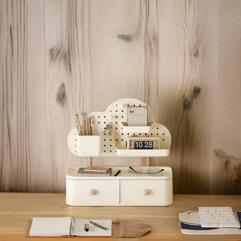 Drawer-Style Desktop Cloud Storage Box with Holes, High-Capacity Organizer Shelf