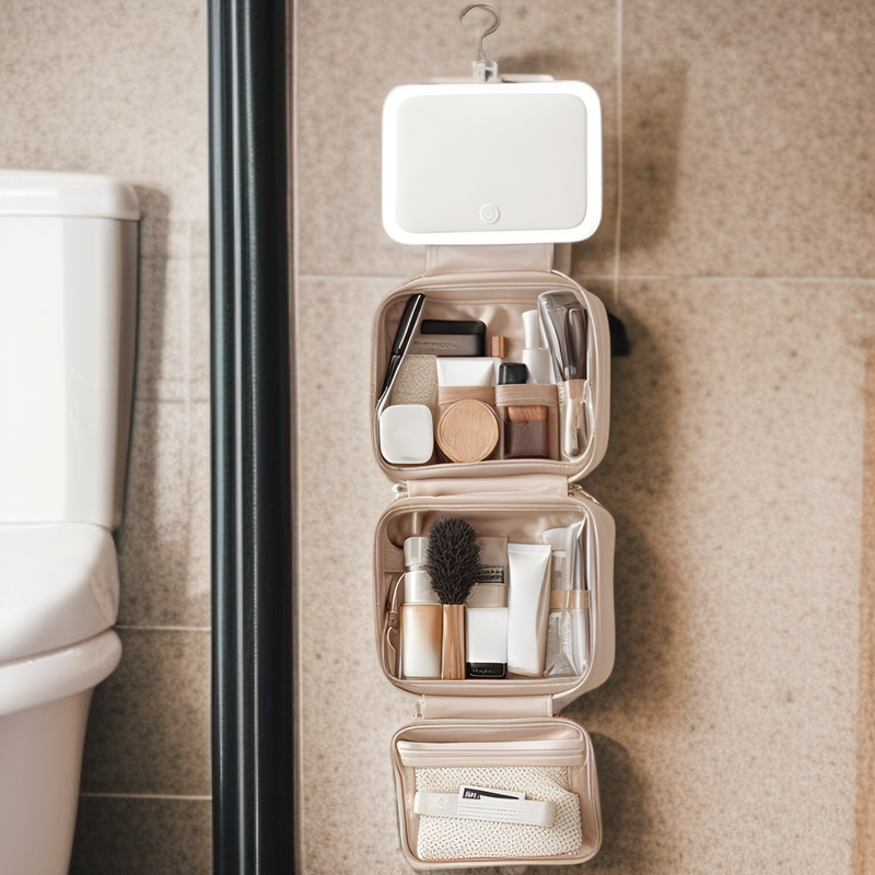 กระเป๋าเครื่องสำอางแบบพกพา ใส กันน้ำ ความจุใหญ่ พร้อมกระจก สำหรับเดินทาง