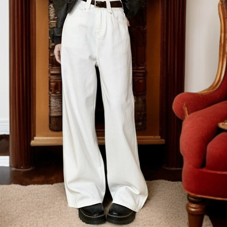 レディースハイウエストストレートホワイトジーンズ