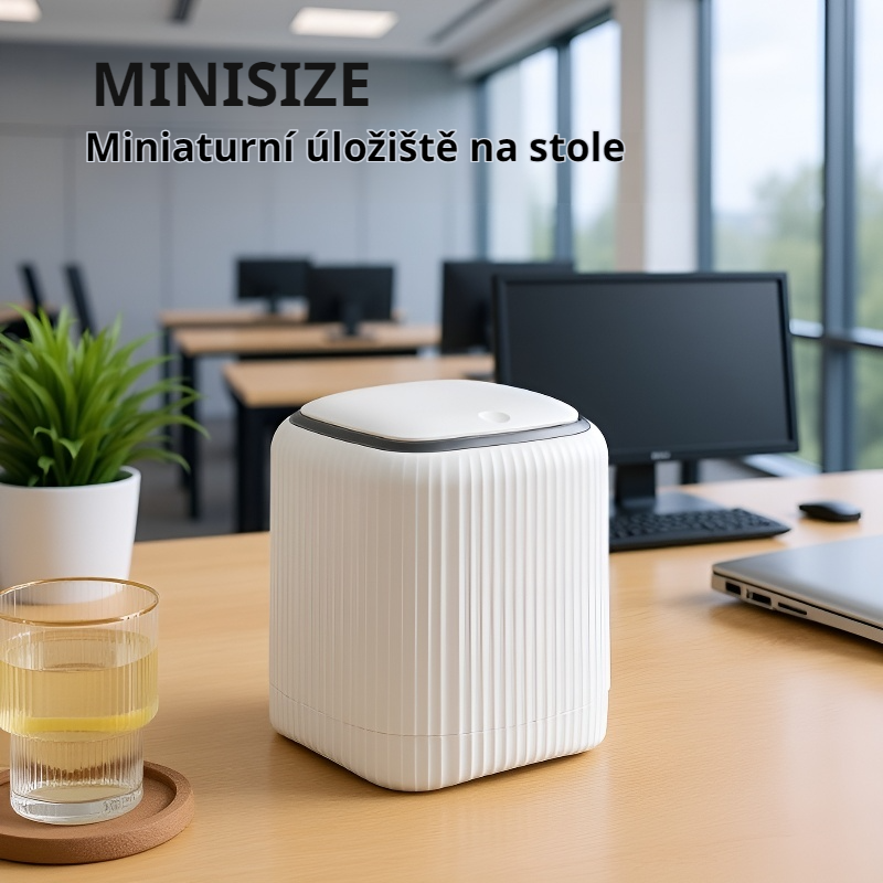Malý stolní odpadkový koš s víkem, stlačitelný kryt