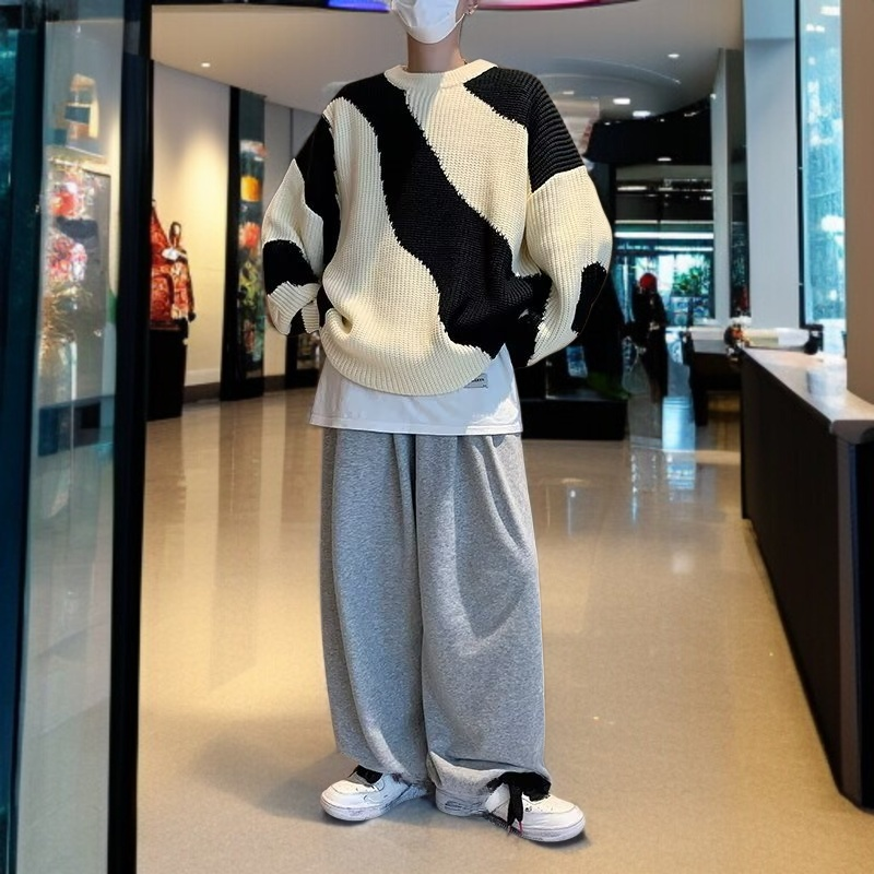 セーター男性長袖ニットカジュアルプルオーバー丸首ゆるいセーター