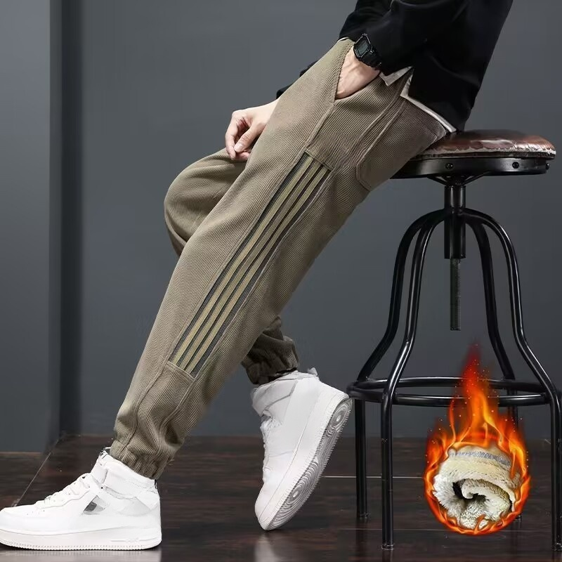 メンズ裏起毛厚手カジュアルパンツ