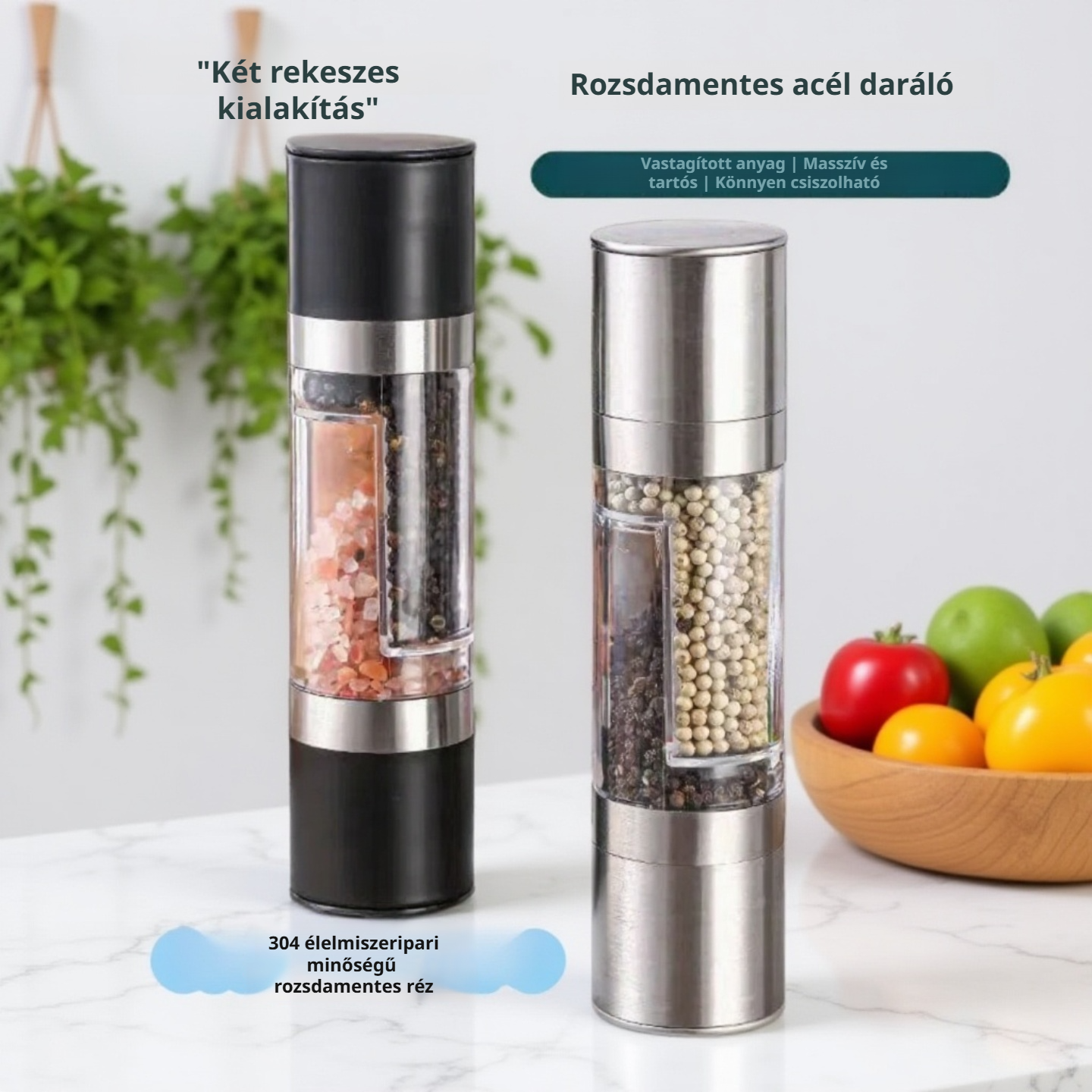 Kézi kétfejű só- és borsőrlő