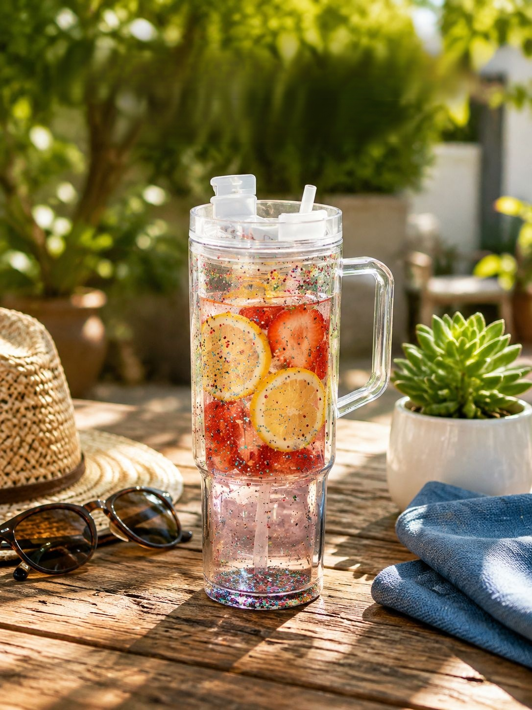 Double-Layer Plastic Cup with Lid - Stylish Design