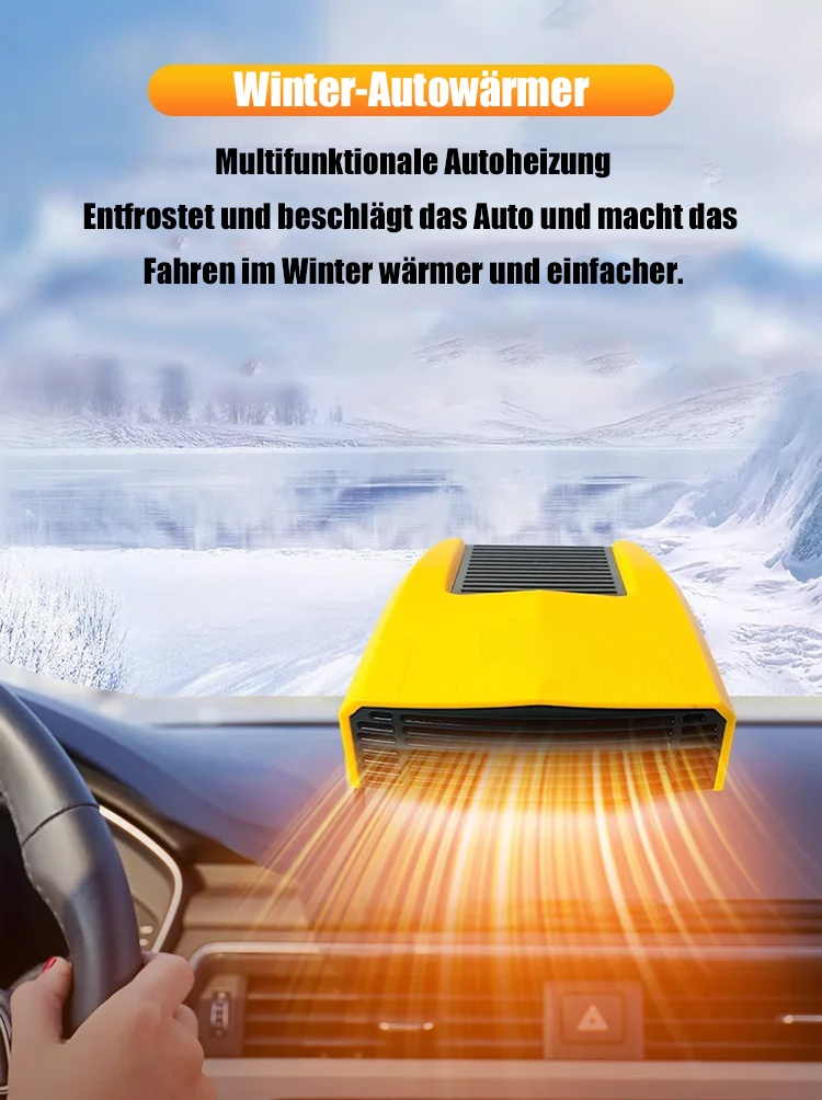 Tragbarer Heizlüfter fürs Auto im Einsatz auf dem Armaturenbrett