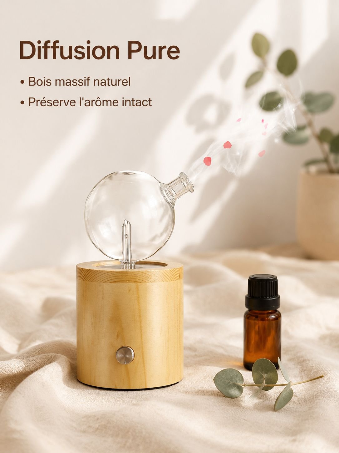 Diffuseur d'huiles essentielles en bois massif sans eau
