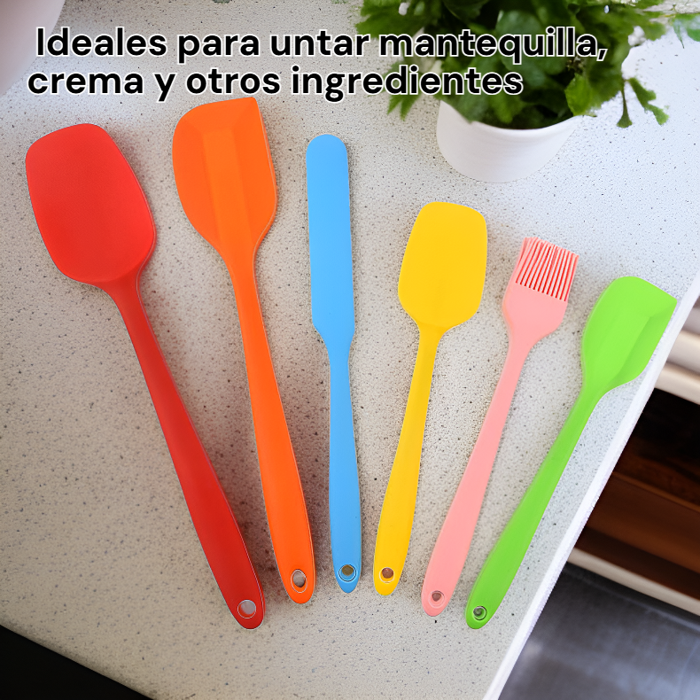 Juego de 6 espátulas de silicona para repostería y mantequilla.