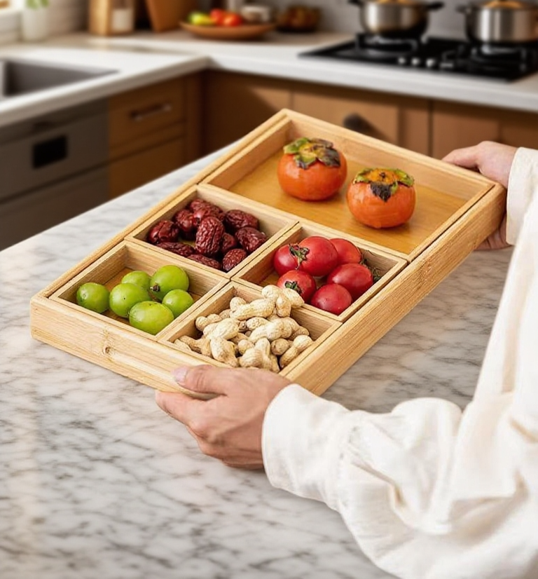 분리 가능한 칸막이 구조의 대나무 트레이