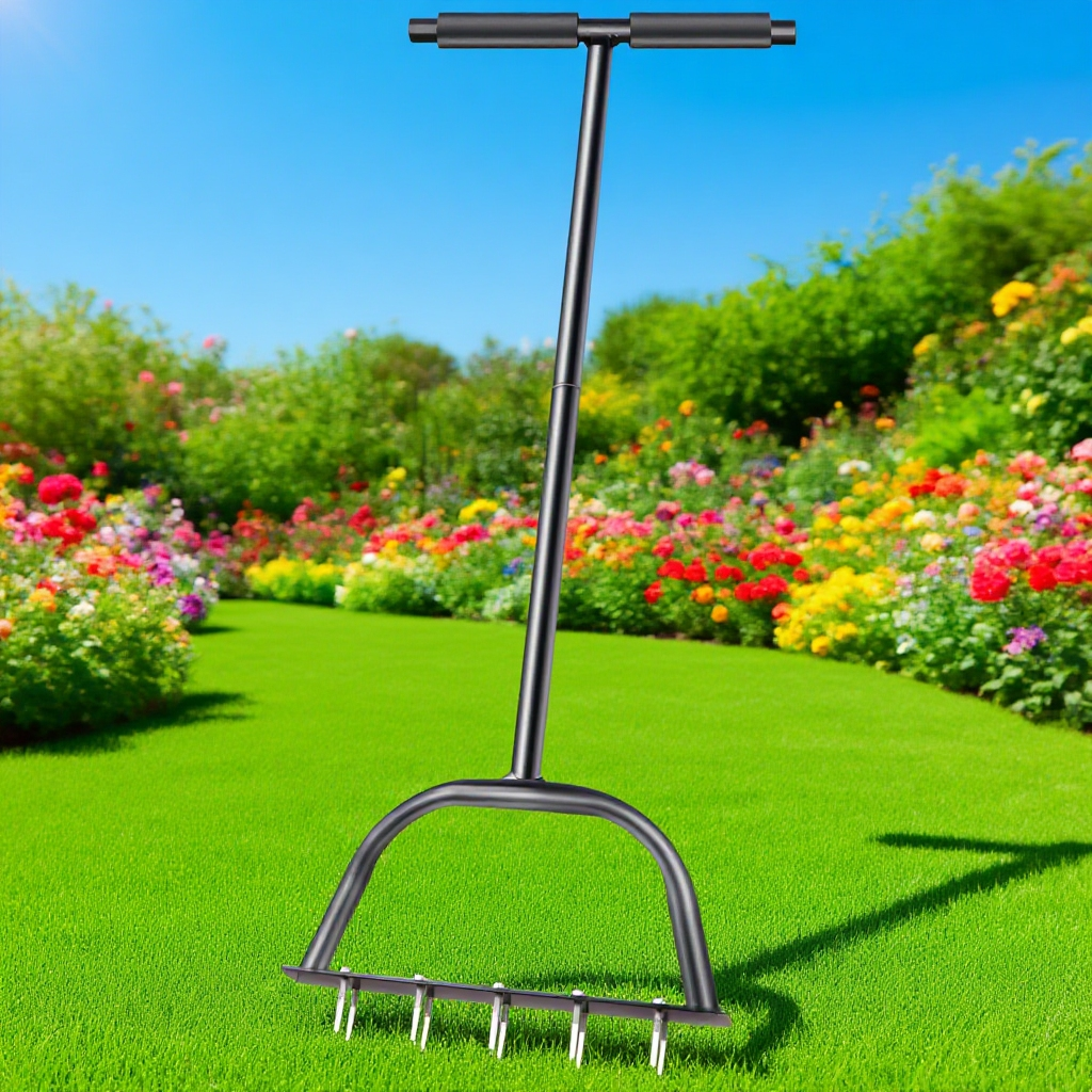Standing garden soil loosening device
