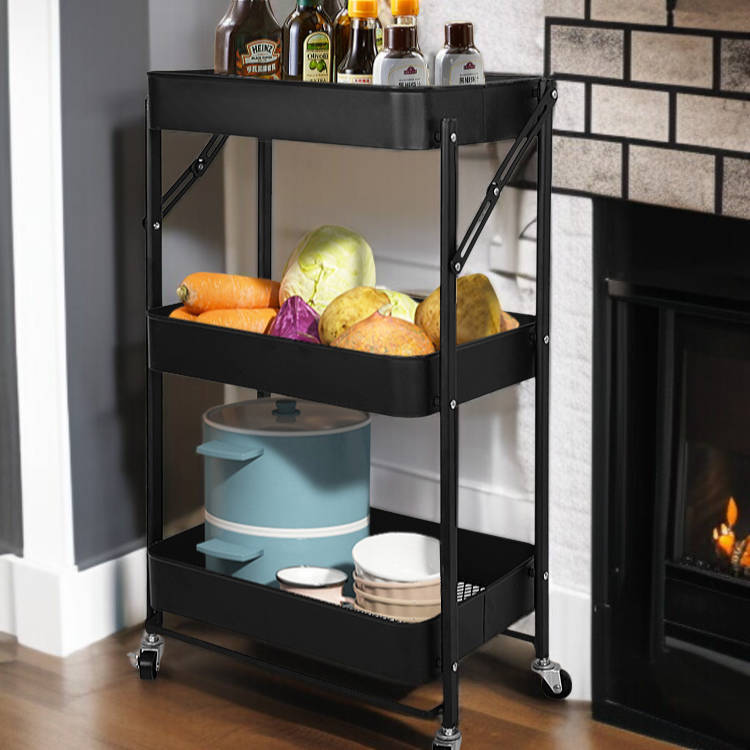 가정용 접이식 수납 카트 다층 수납 바닥 수납 선반 설치 무료 이동식 주방 수납 선반