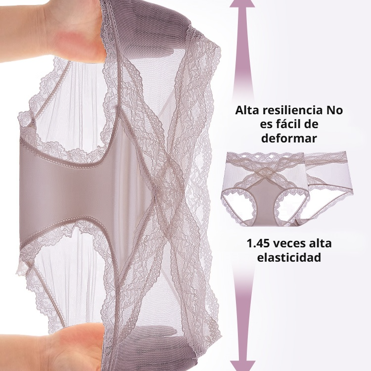 Encantadora y sensual braguita de encaje con diseño cruzado en la cintura