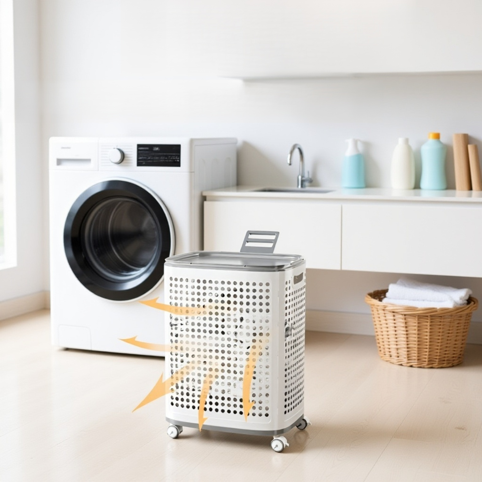 Multifunctional storage basket for bathroom essentials