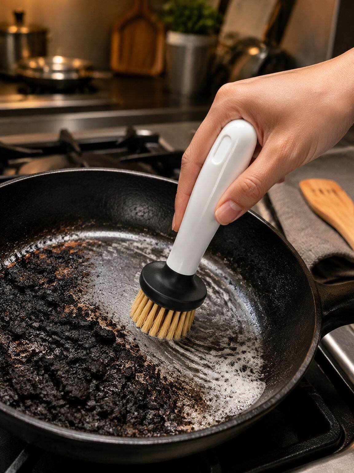 Durable pot scrubber for stubborn stains