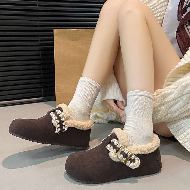 加絨加厚保暖平底一腳蹬軟底鞋