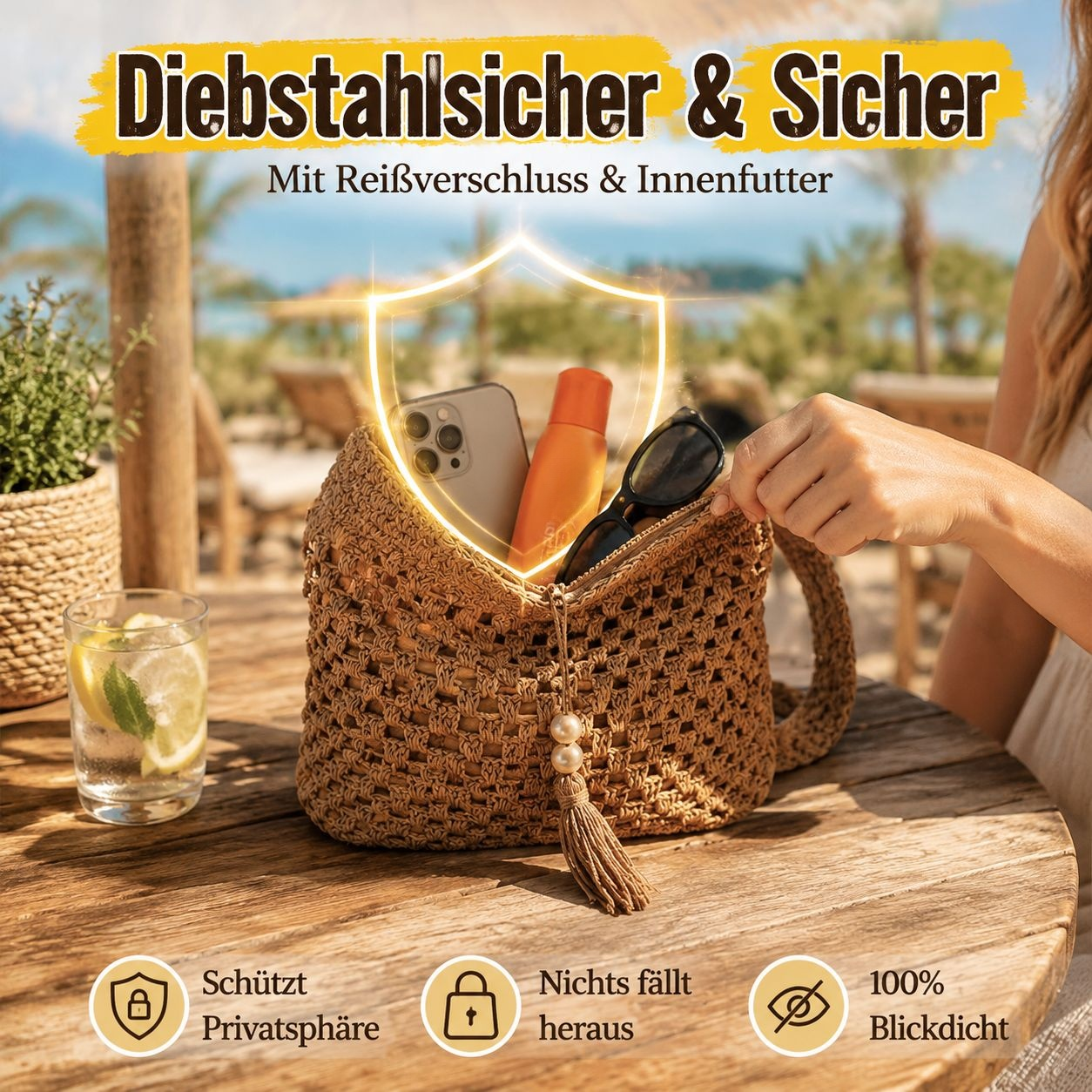 Sommerliche koreanische Flechttasche, lässige Strand-Handtasche für Damen