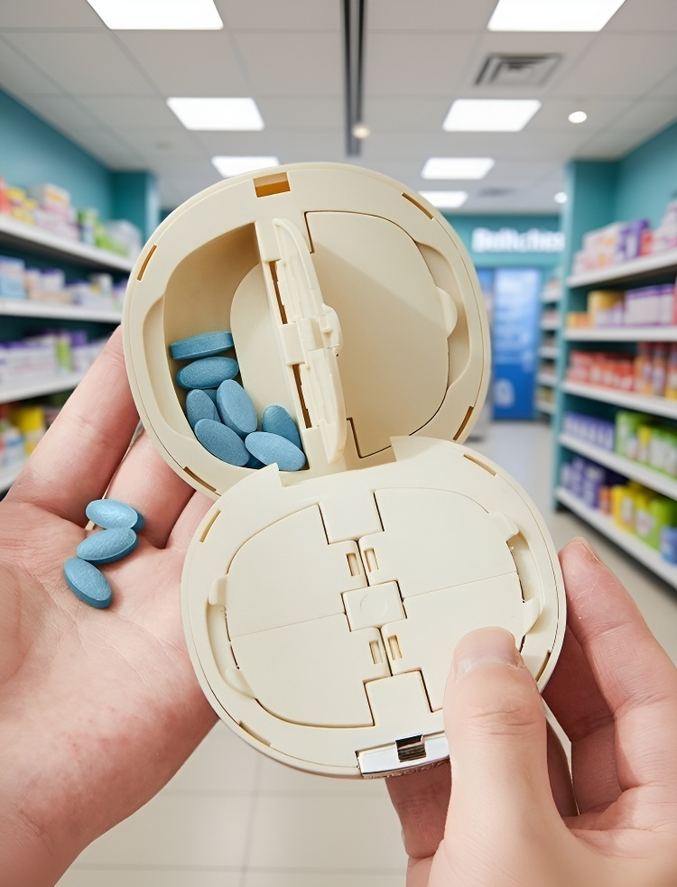 Gyógyszertartó utazáshoz praktikus kialakítással