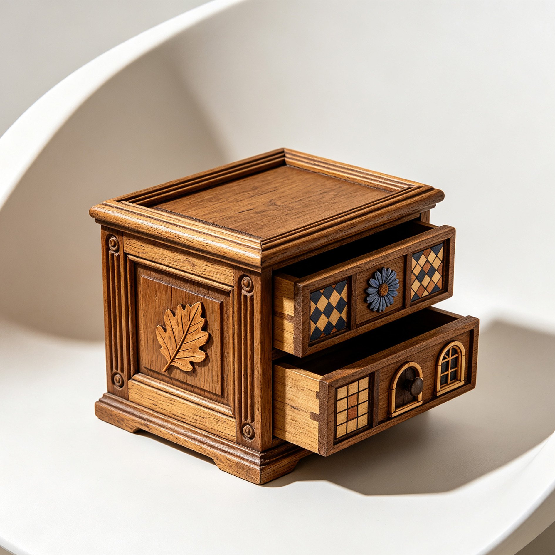 Aufbewahrungsbox aus altem Ulmenholz mit Schublade