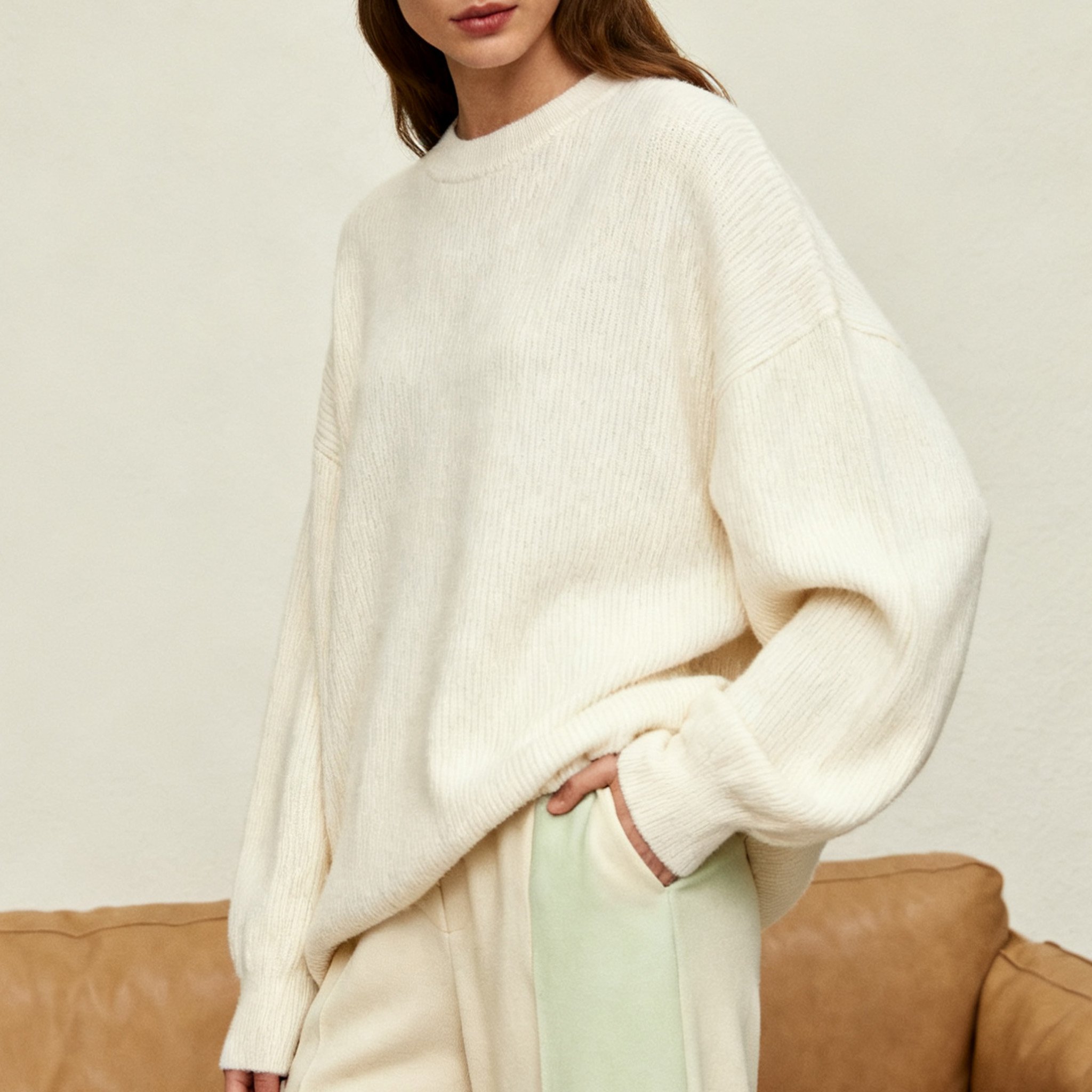 여성 캐시미어 스웨터 착용샷