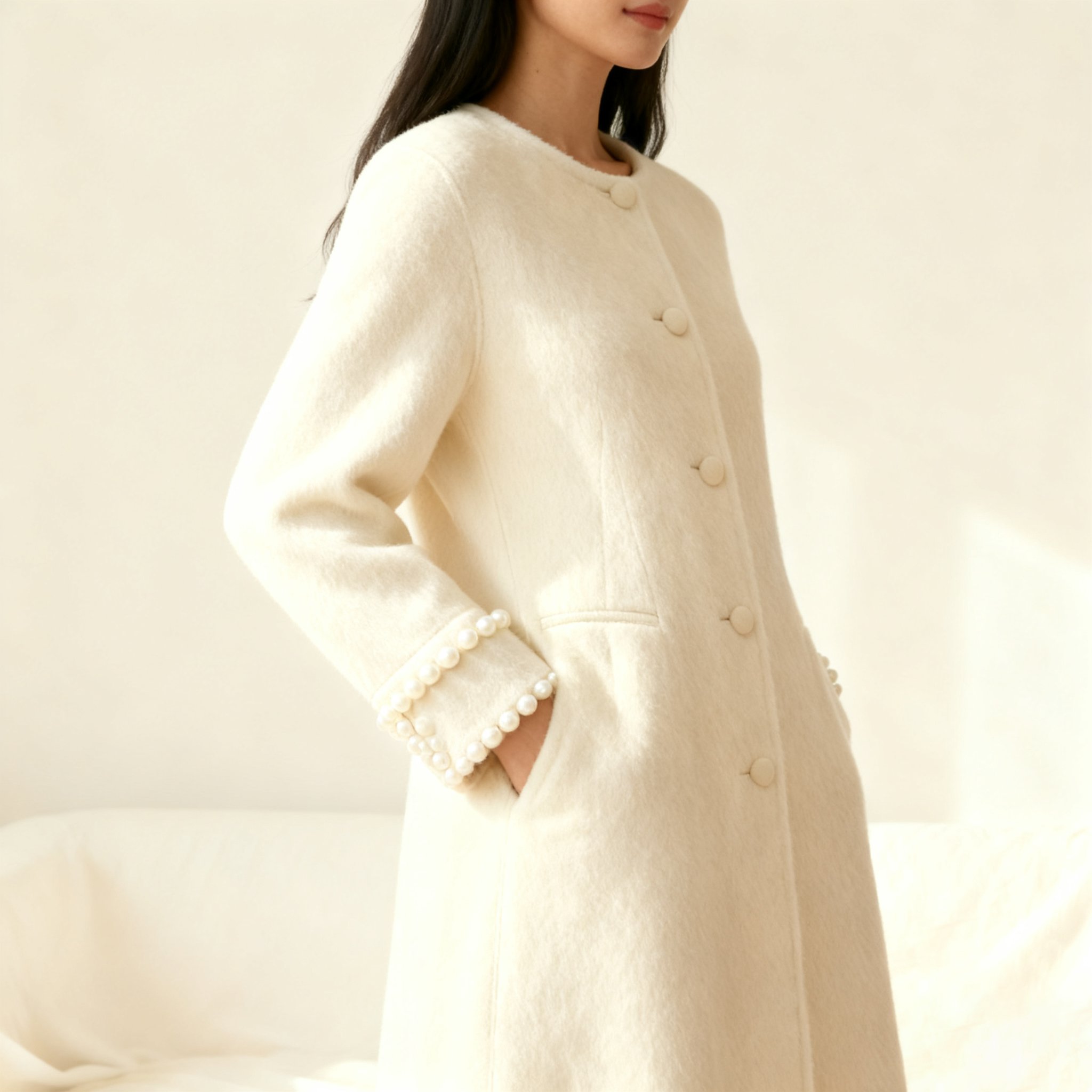 パールアクセント袖口トレンチコート