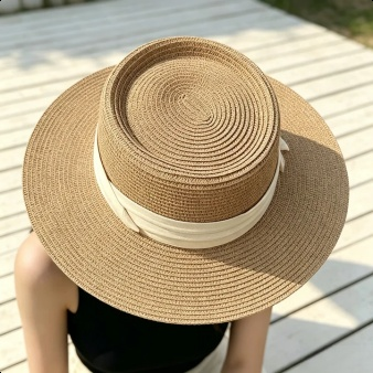 Französischer Strohhut im Hepburn-Stil für Damen mit breiter Krempe