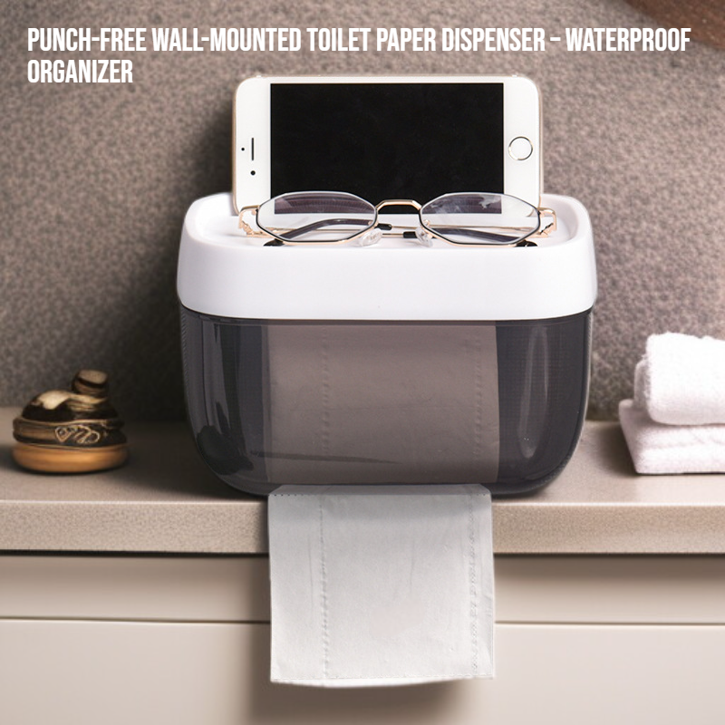 Punch-Free Wall-Mounted Toilet Paper Dispenser – Waterproof Organizer