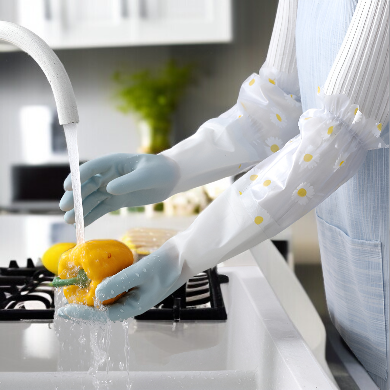 ゴム手袋 キッチン 食器洗い 手袋 ロング ラバーグローブ 皿洗い 厚手 女性用 長い 皿洗い用ゴム手袋 食器洗い手袋 炊事用ゴム手袋 キッチン用ゴム手袋 裏地付き 手荒れ防止 丈夫 フリーサイズ