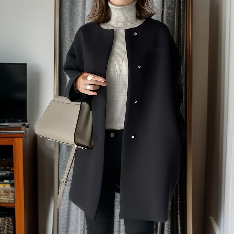 프리미엄 여성 가을 겨울 솔리드 코트 루즈핏 일자 상의 모직 코트 무드 코트