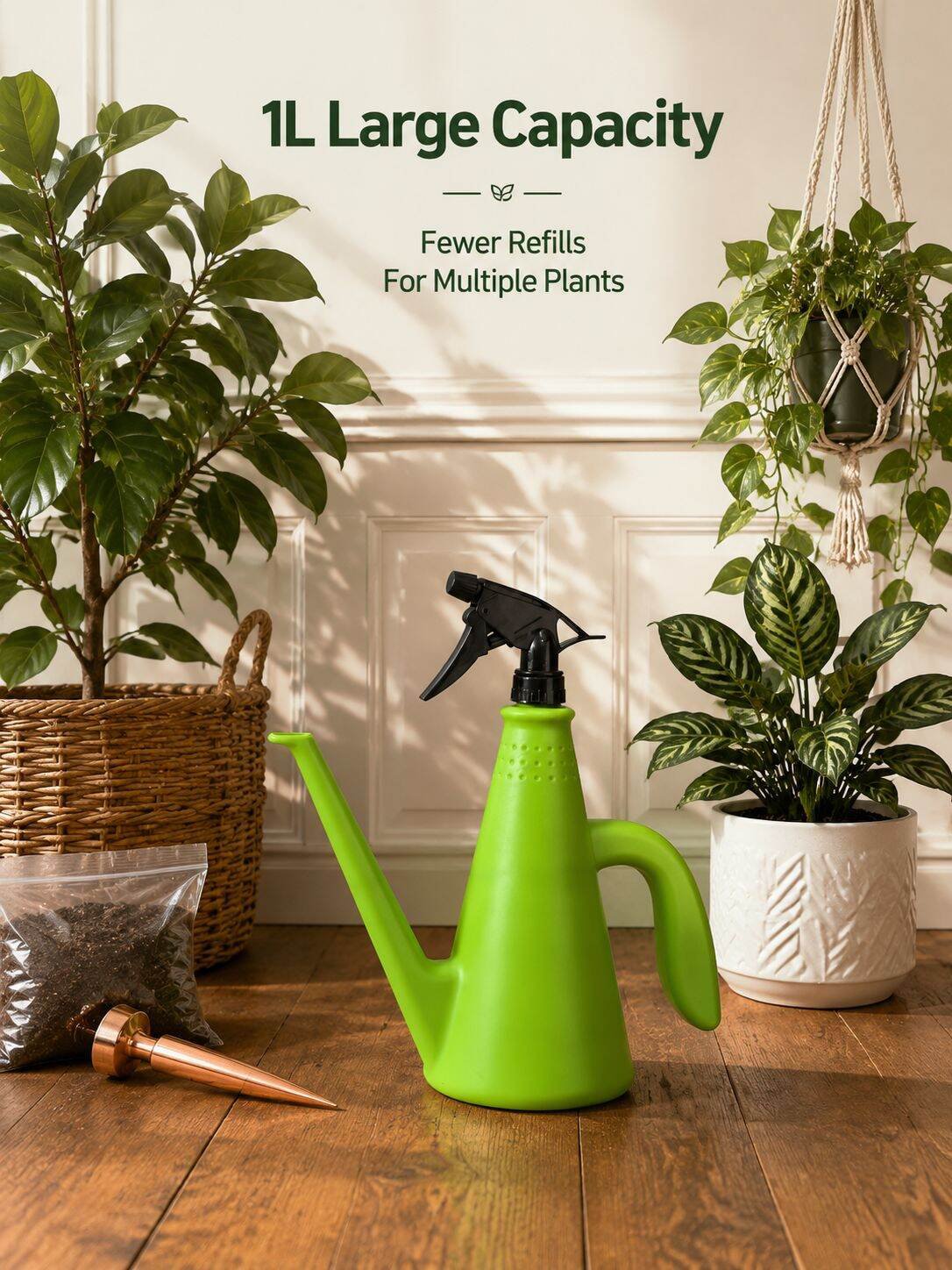 Manual Press Spray Bottle, Dual-use Watering and Spraying Can for Home and Garden
