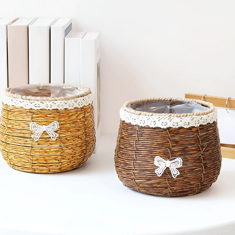 家庭用フラワーラタンバスケット 装飾収納かご