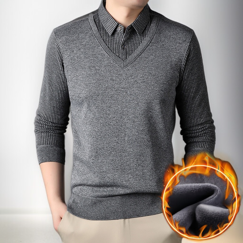 남성 기모 보온 휴가 셔츠 두 벌 깃 스웨터