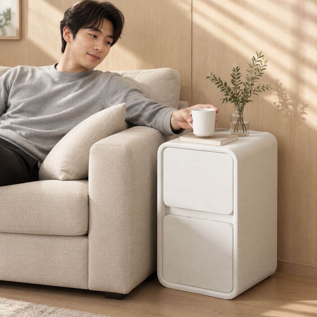 원목 소재 '크림 스타일' 협탁