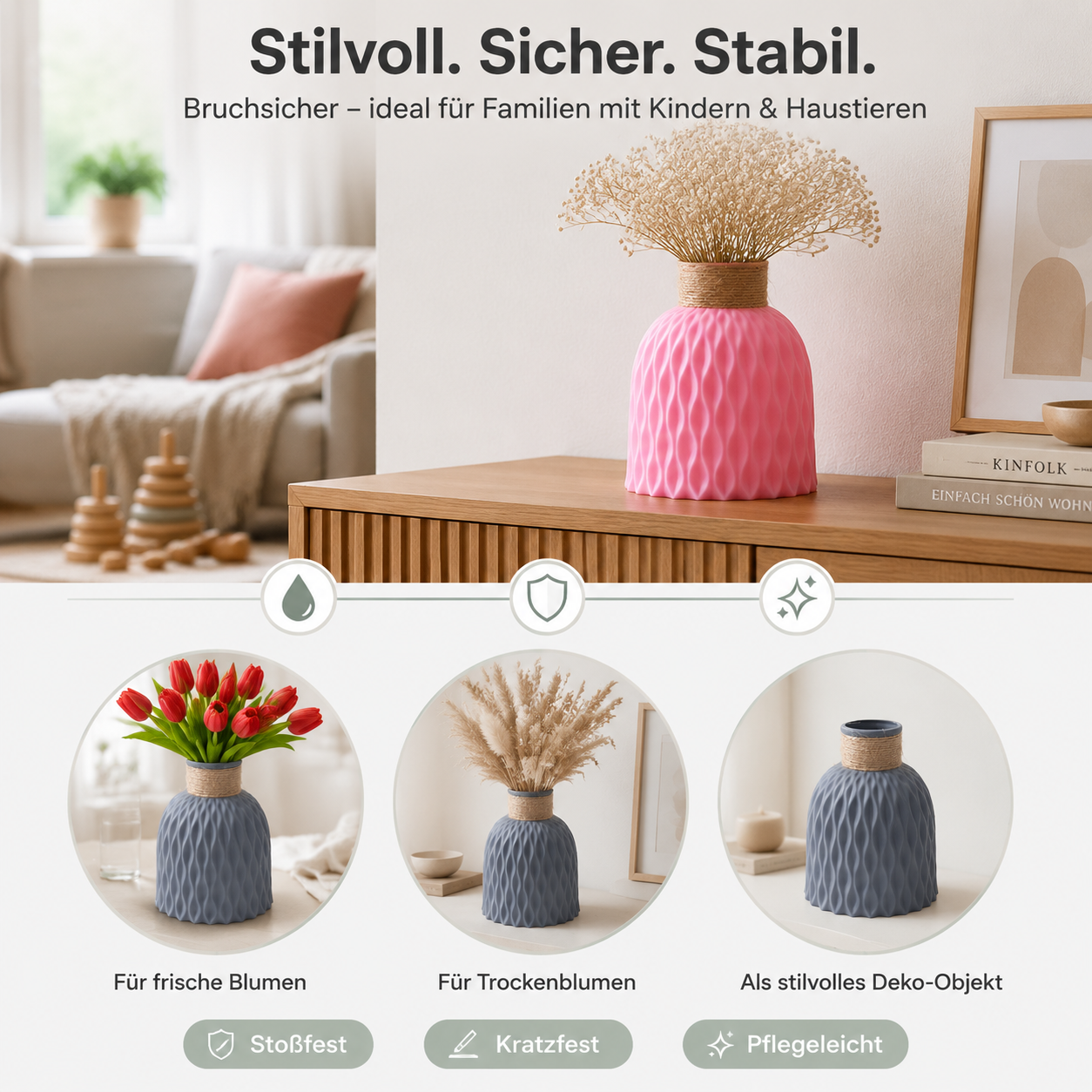 Ananasmuster Kunststoffvase Wohnaccessoire Stoßfest Blumenvasen