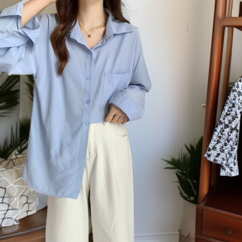 春レディース無地シャツインナーブラウスジャケット重ねシフォンシャツ