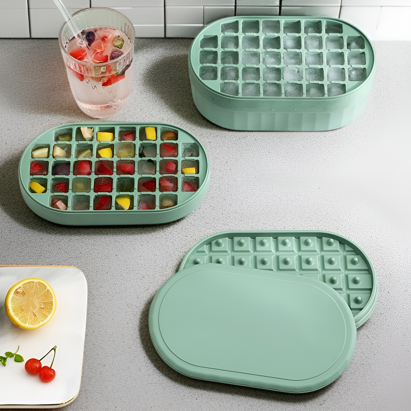押し出しボタン付きシリコンアイスメーカー・ストレージボックス付き