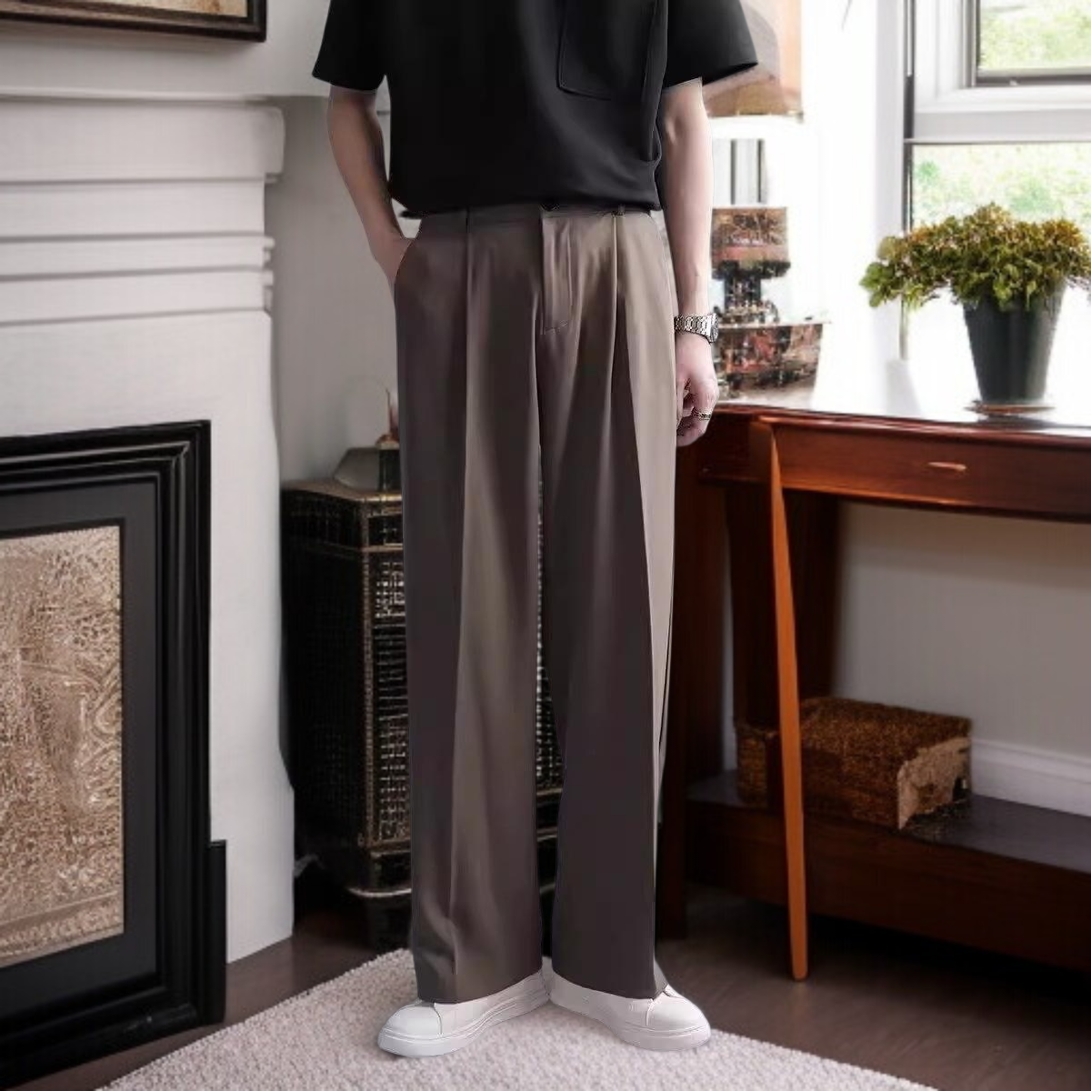 툭툭 캐주얼 정장바지 남성 일자핏 박시 트렌드 스트릿폭풍 남성 정장 바지 봄 패션