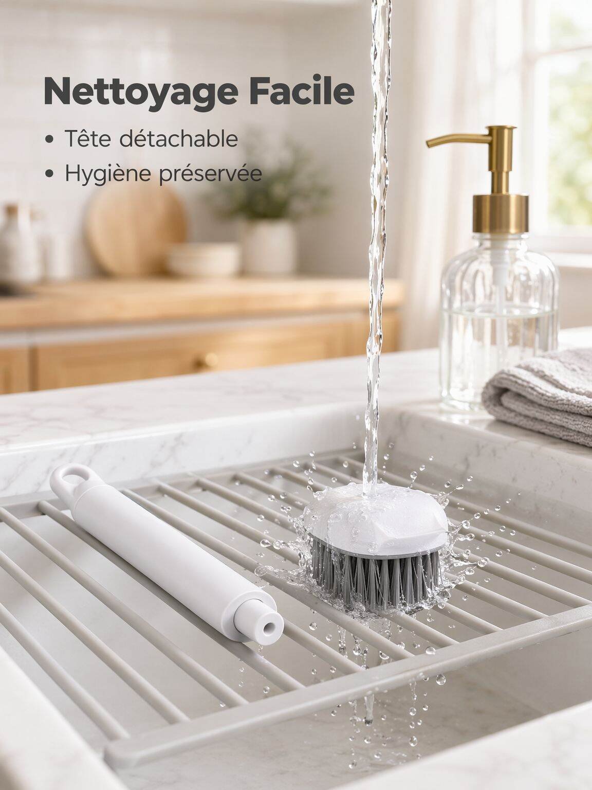 Brosse de casserole rotative 2-en-1