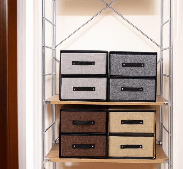 Neat wardrobe with fabric storage boxes