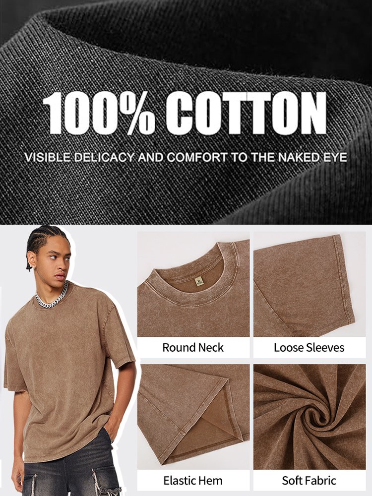 Slimming by 20 pounds American street-style washed vintage heavyweight pure cotton T-shirt