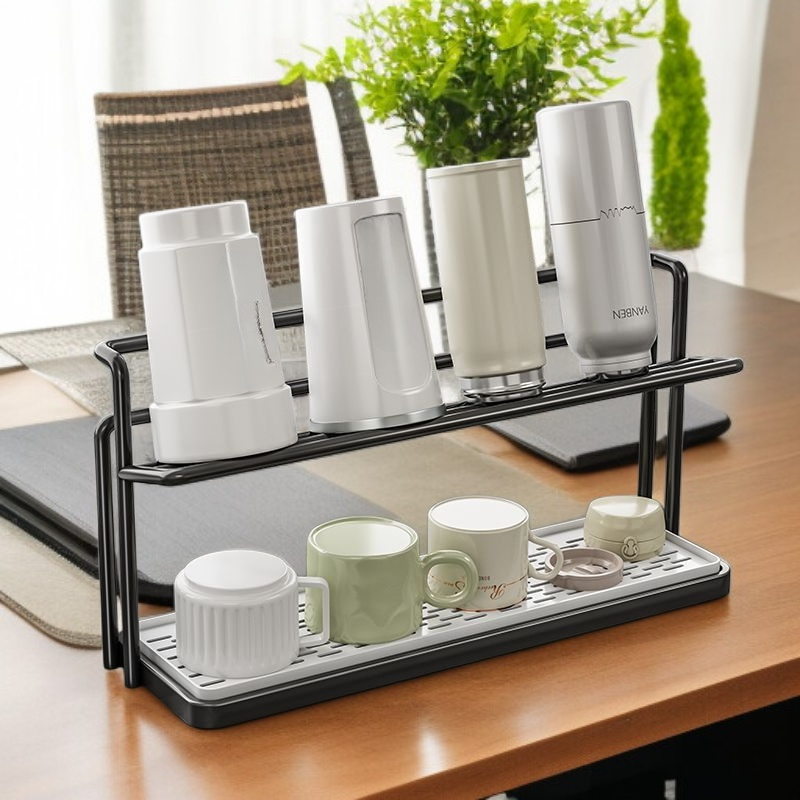 Portavasos de cerámica gruesa con drenaje y almacenamiento