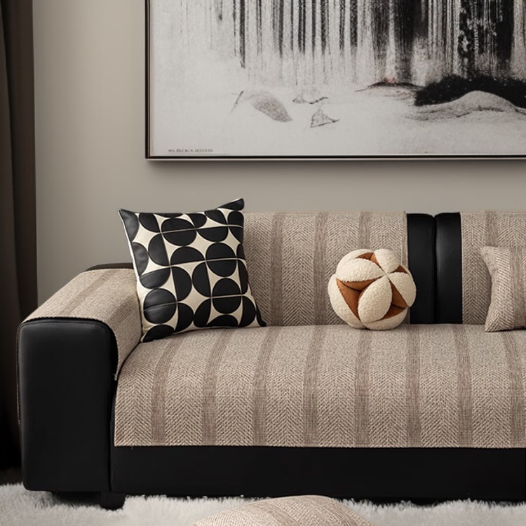 Leichte Leinenimitat Fischgrät Sofa Matte Rutschfester Bezug