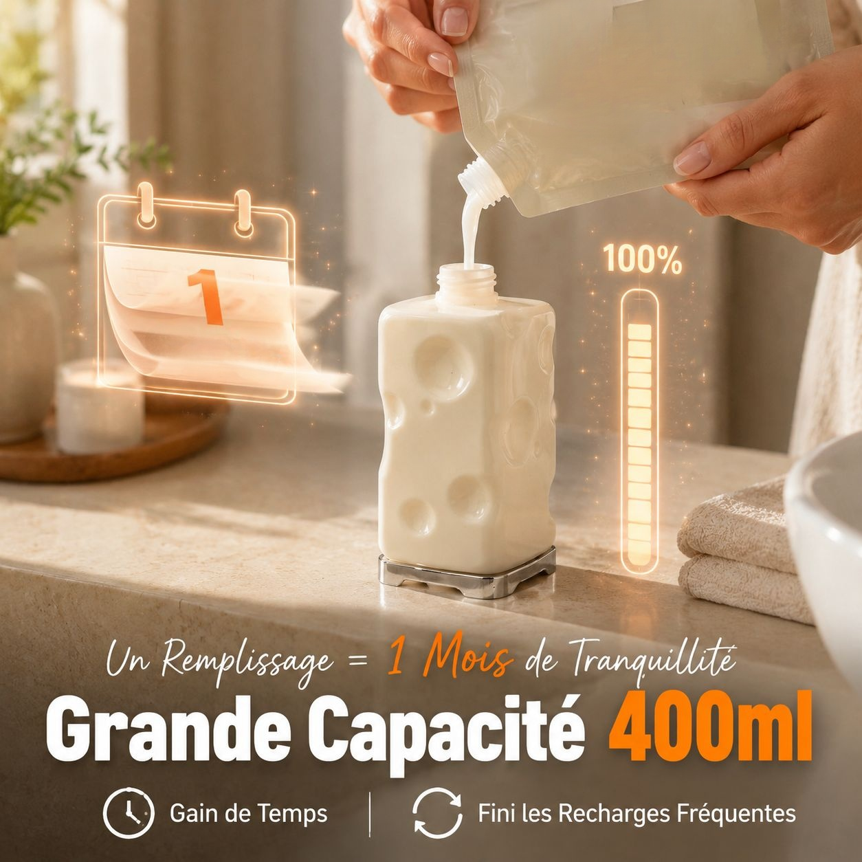Bouteille distributrice multifonction luxe léger pour salle de bain