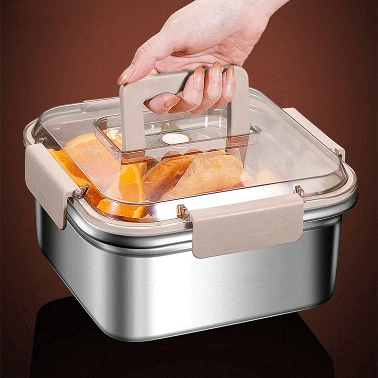 便携不锈钢保鲜盒 冰箱专用收纳盒 食品级密封饭盒 户外厨房便携保鲜盒