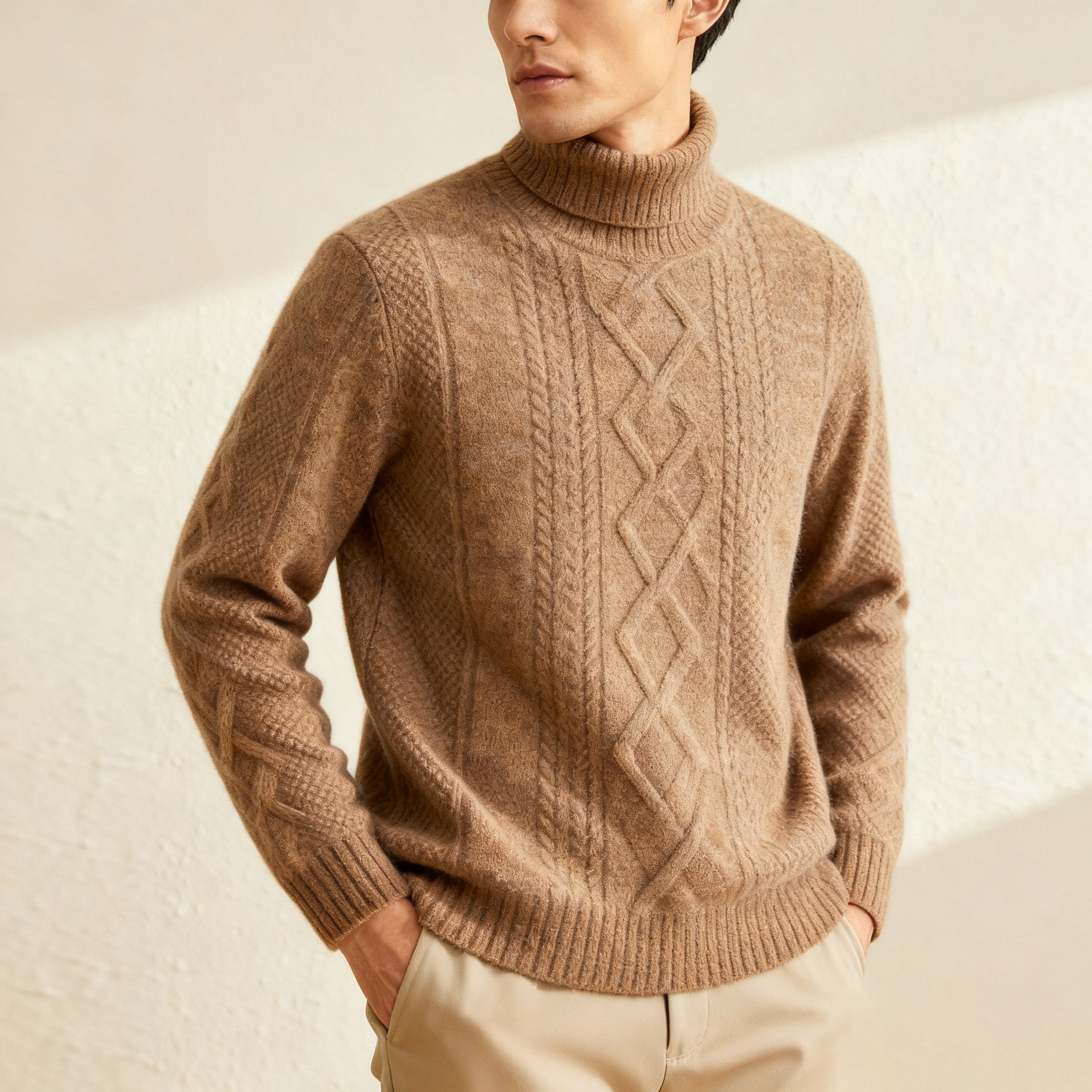 高领プルオーバーニット