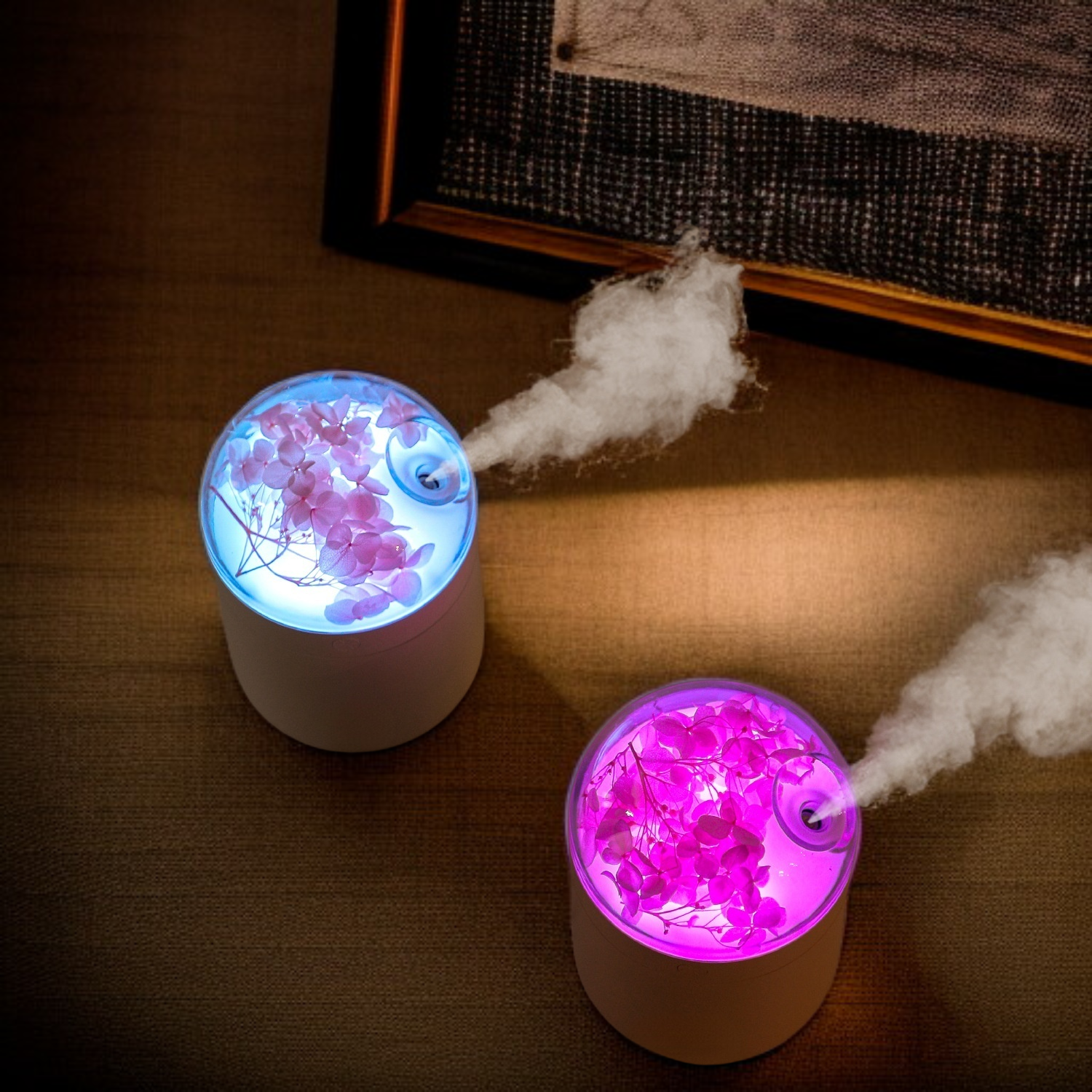 Humidificador portátil de flor eterna, colorido y compacto, para espacios interiores