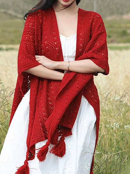 Butterfly Flower Knitted Hollow Airy Hooded Shawl