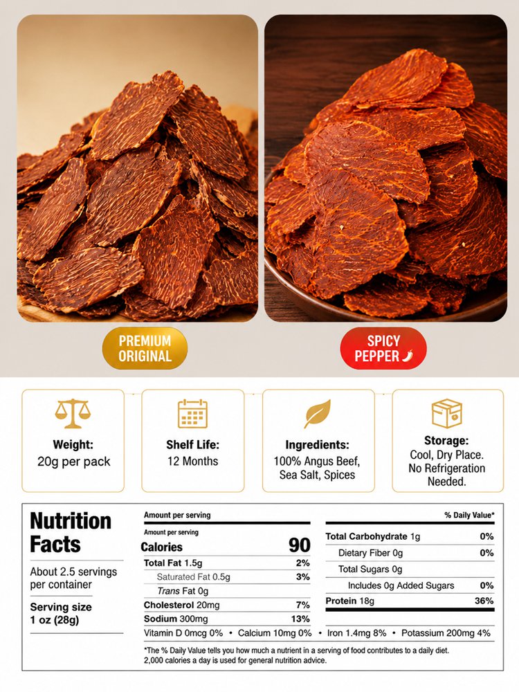 Premium Australian Angus Beef Jerky Crisps 100% Grass-Fed High Protein Keto Friendly Healthy Snack