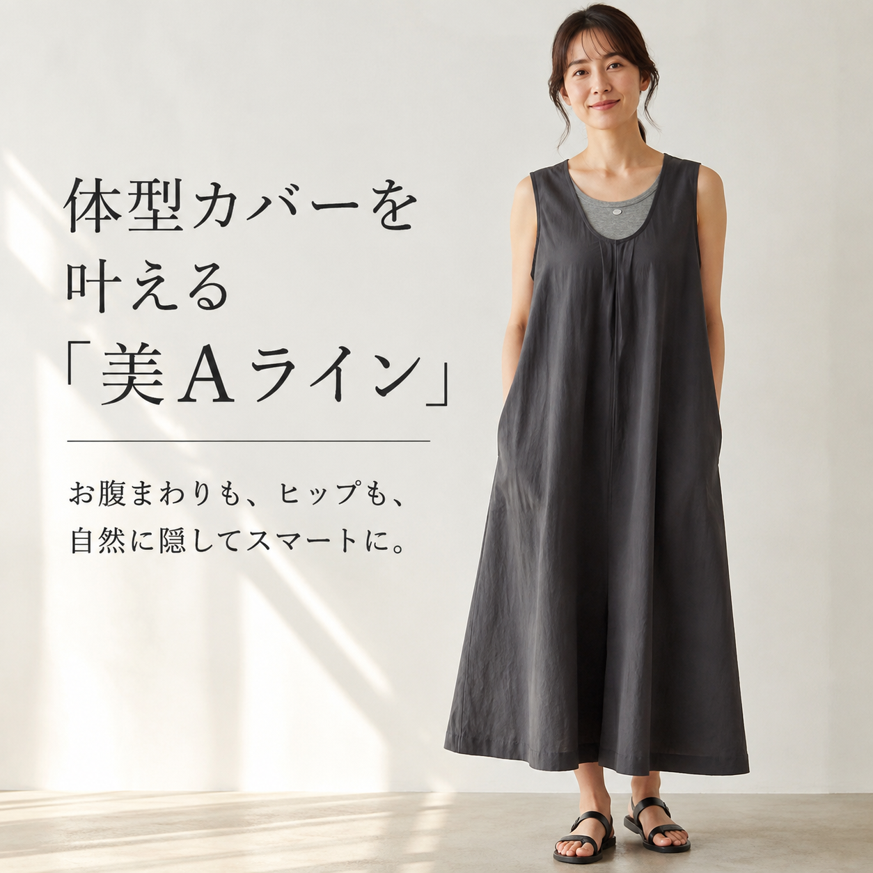 シンプルな日本風ベストワンピースセット レディース