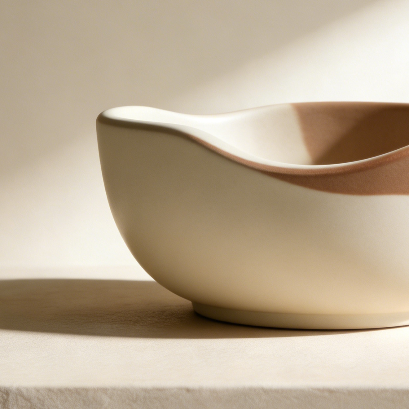 Set of 12 natural irregular shaped ceramic bowls on wooden table